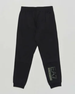 Pantalone EA7 jogger nero con logo verde ed interno garzato