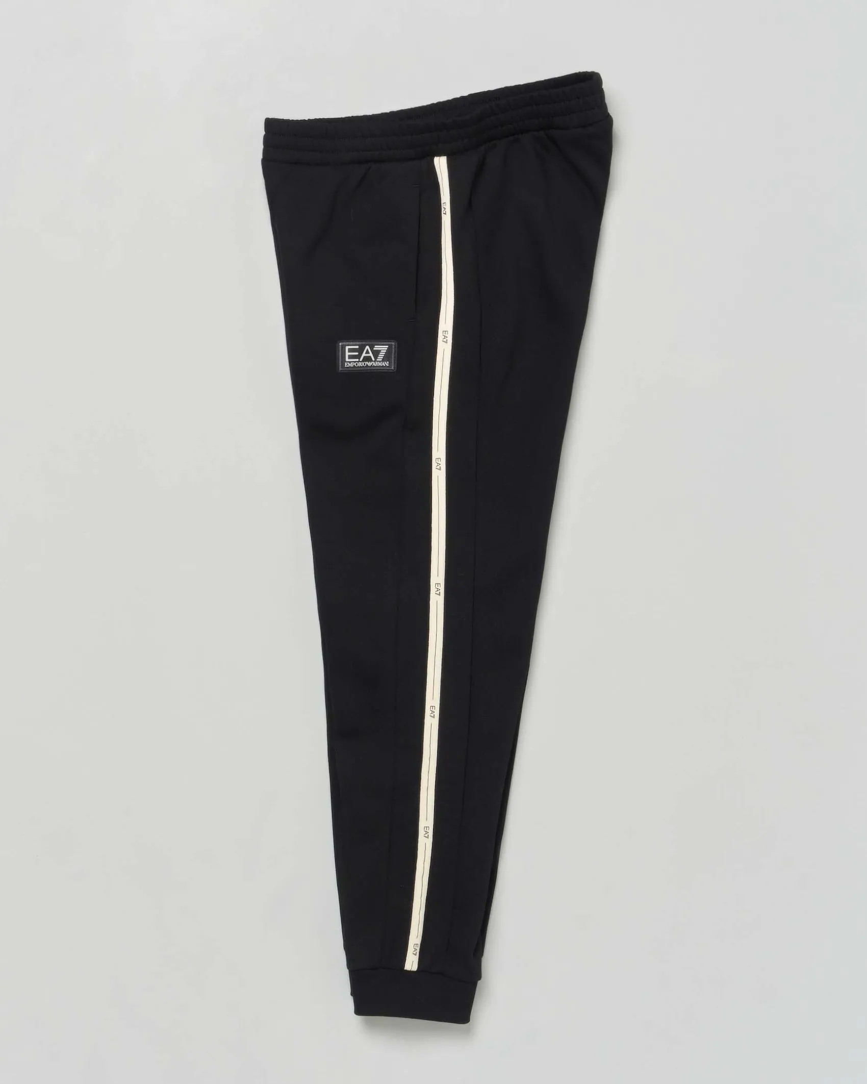 Pantalone EA7 jogger nero con bande bianche ed interno felpato
