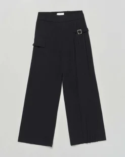 Pantalone Elsy nero a palazzo con plissè