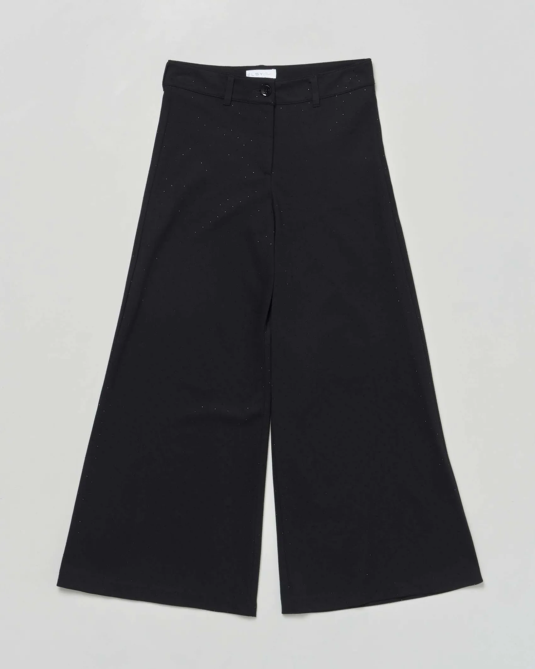 Pantalone Elsy nero a palazzo in crêpe con strass