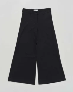 Pantalone Elsy nero a palazzo in crêpe con strass