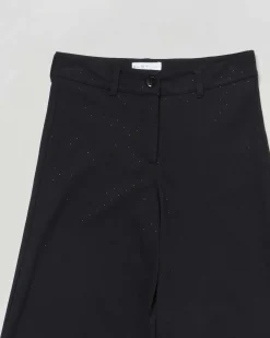 Pantalone Elsy nero a palazzo in crêpe con strass