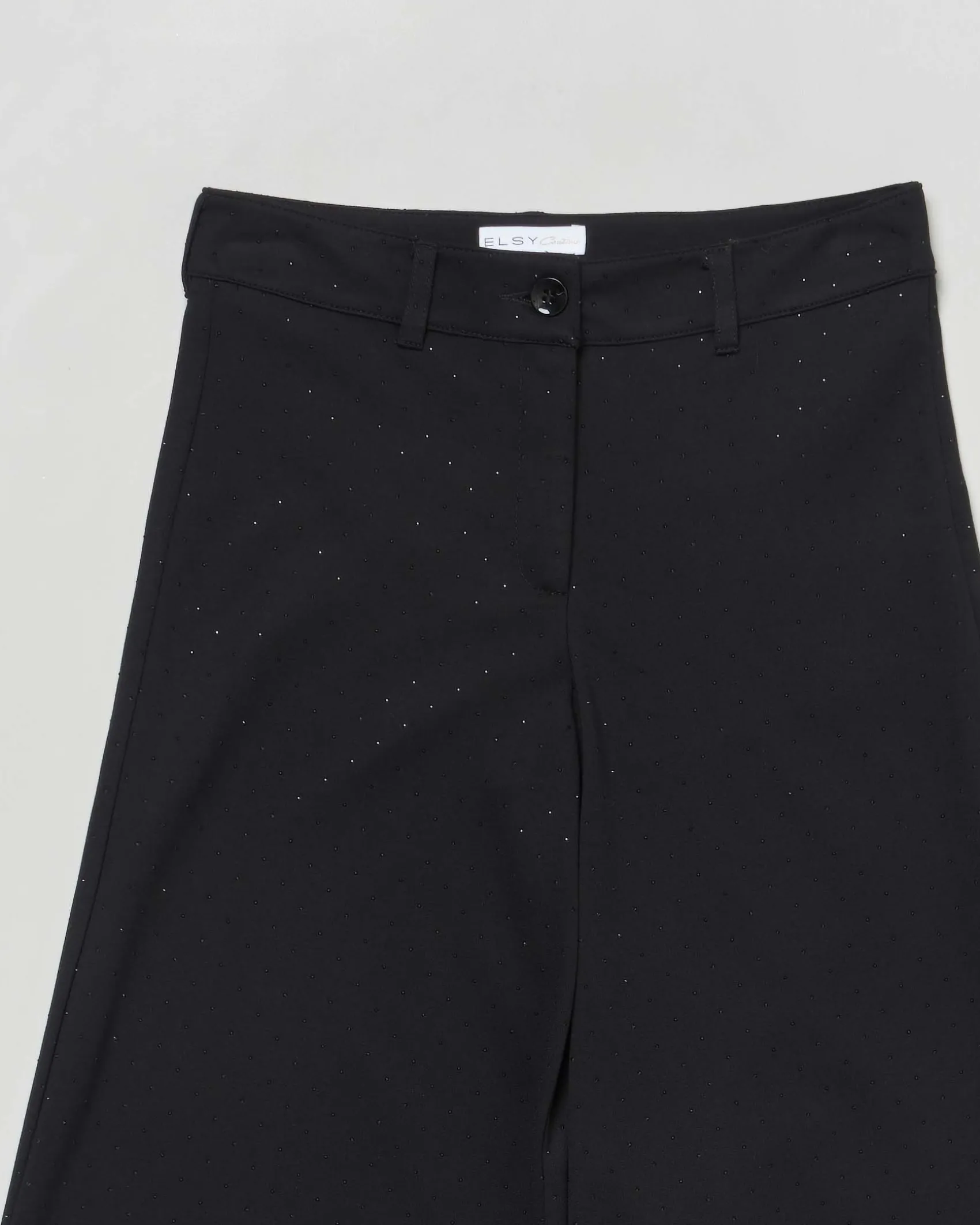 Pantalone Elsy nero a palazzo in crêpe con strass