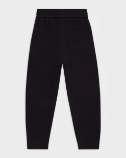 Pantalone Emporio Armani nero in felpa di cotone con coulisse e logo gommato azzurro