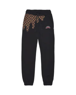 Pantalone felpato Sprayground nero con macchia checkered marrone