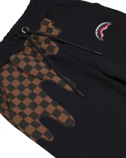 Pantalone felpato Sprayground nero con macchia checkered marrone