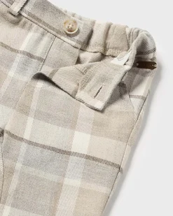 Pantalone in puro cotone a fantasia tartan check beige bianco e grigio