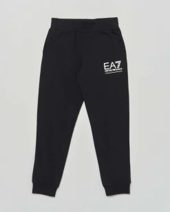 Pantalone jogger EA7 nero in cotone stretch con logo monocrom bianco