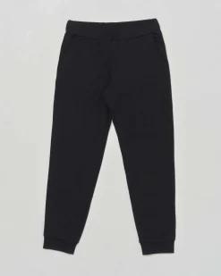Pantalone jogger EA7 nero in cotone stretch con logo monocrom color oro
