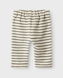 Pantalone Lil'Atelier color avorio a righe grigie in puro cotone con coulisse