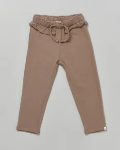 Pantalone Lil'Atelier marrone in felpa di cotone con coulisse e rouche