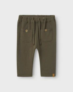 Pantalone Lil'Atelier verde militare in misto cotone con coulisse