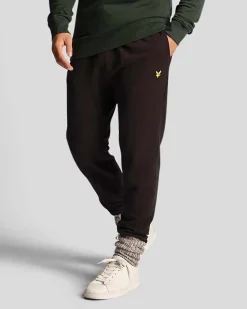 Pantalone Lyle & Scott nero in felpa di cotone con coulisse in vita e logo aquila sul fianco