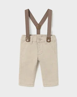 Pantalone Mayoral beige in cotone stretch con bretelle