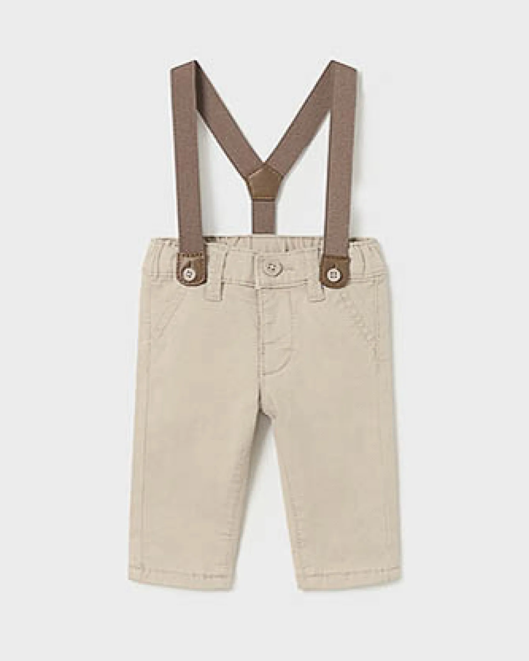 Pantalone Mayoral beige in cotone stretch con bretelle