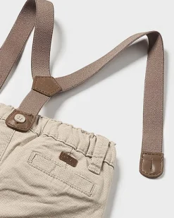 Pantalone Mayoral beige in cotone stretch con bretelle