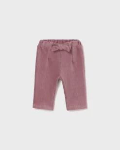 Pantalone Mayoral rosa in velluto a costine con fiocco