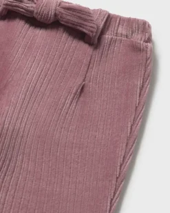 Pantalone Mayoral rosa in velluto a costine con fiocco