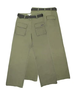 Pantalone palazzo cargo To be Too verde militare con cintura nera
