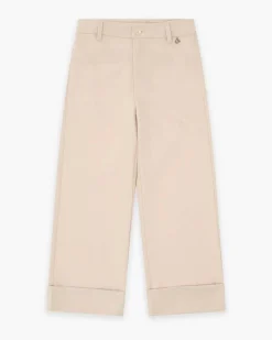 Pantalone palazzo Dixie beige in misto viscosa con maxi risvolto