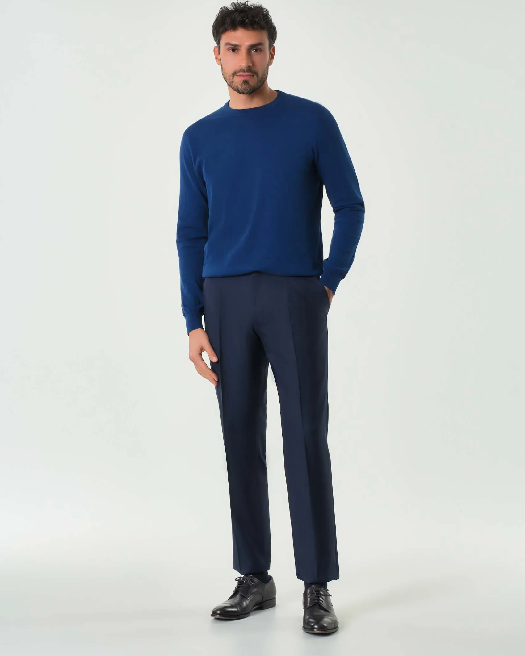 Pantalone Pellizzari drop7 blu in tela di pura lana con una pinces