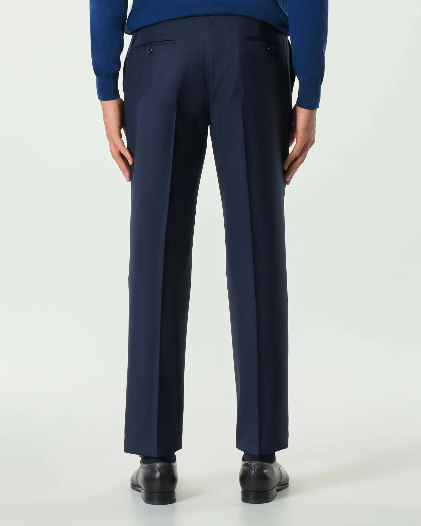 Pantalone Pellizzari drop7 blu in tela di pura lana con una pinces
