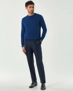 Pantalone Pellizzari drop6 blu in tela di pura lana con una pinces