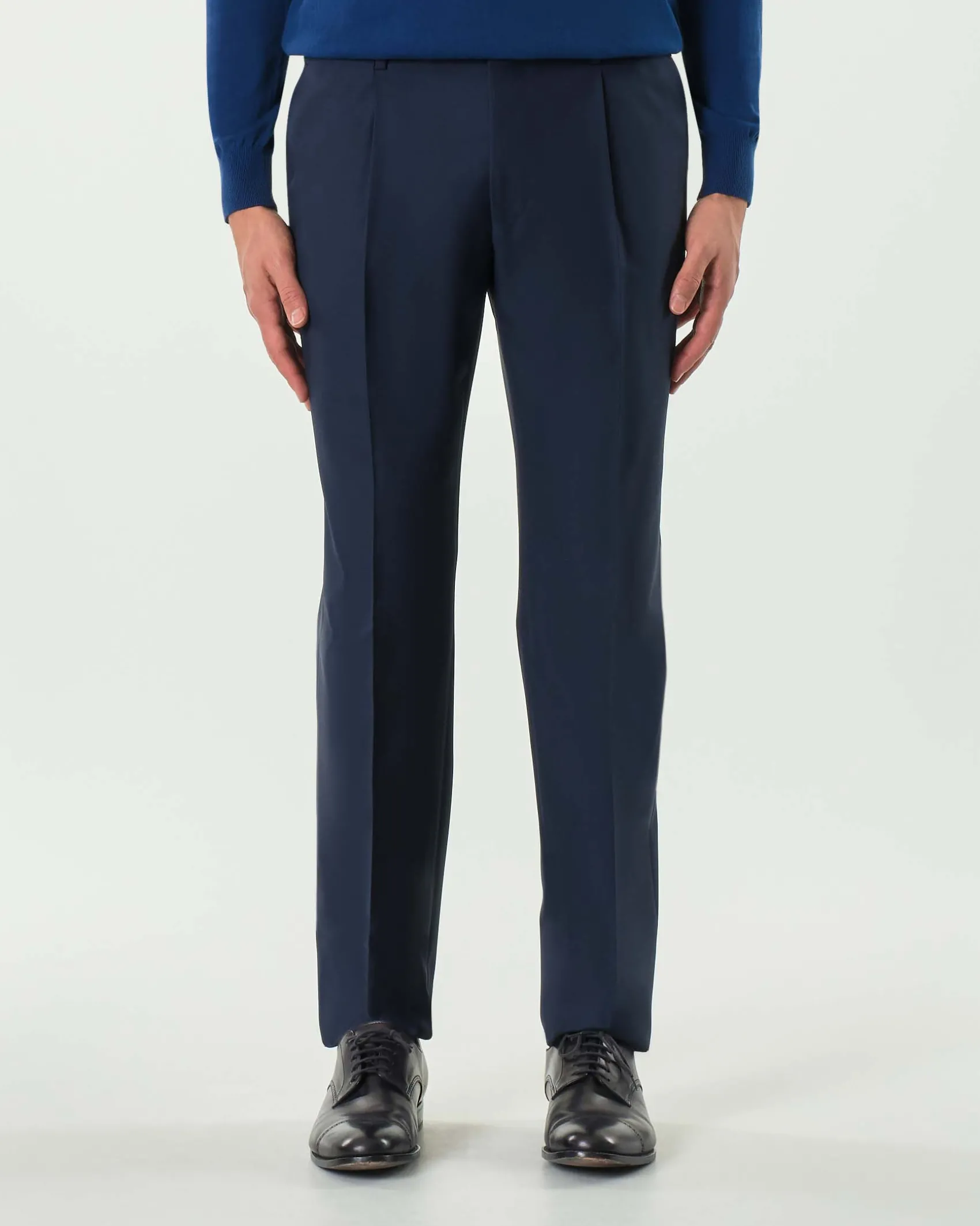 Pantalone Pellizzari drop6 blu in tela di pura lana con una pinces