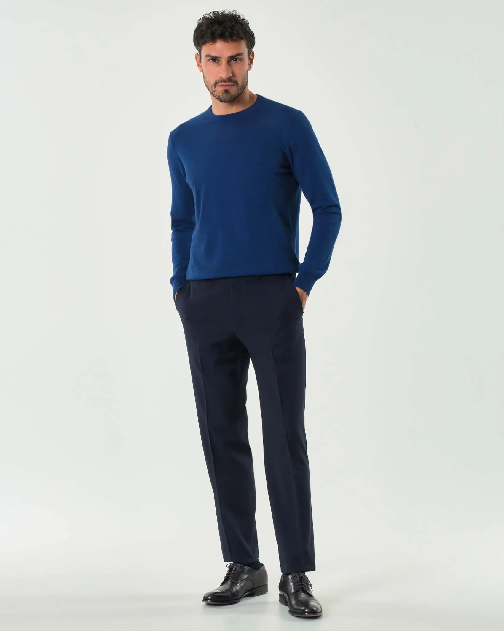 Pantalone Pellizzari drop7 blu in tela Marzotto di pura lana