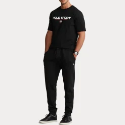 Pantalone Polo Ralph Lauren nero in felpa con logo pony piccolo sul fianco
