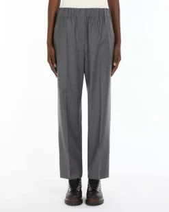 Pantaloni a gamba dritta grigi in flanella con tasche applicate con patta sul retro