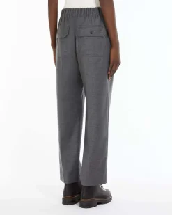 Pantaloni a gamba dritta grigi in flanella con tasche applicate con patta sul retro