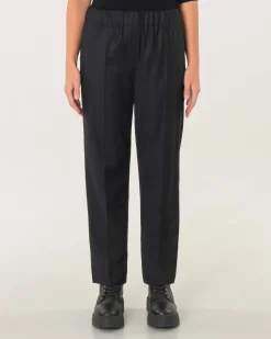 Pantaloni a gamba dritta nero in flanella con tasche applicate con patta sul retro