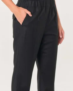 Pantaloni a gamba dritta nero in flanella con tasche applicate con patta sul retro