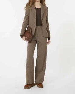 Pantaloni a microfantasia color noce e marrone Weekend Max Mara in cotone e lana con elastico inserito in vita