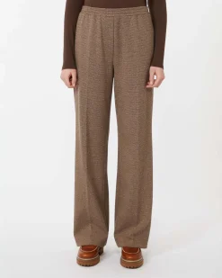 Pantaloni a microfantasia color noce e marrone Weekend Max Mara in cotone e lana con elastico inserito in vita