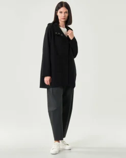 Pantaloni a pallocino Jurerê grigi in misto viscosa stretch punto Milano a microfantasia jacquard nera