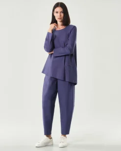 Pantaloni a pallocino JurerĂȘ viola in bangalina di misto viscosa stretch con elastico inserito in vita