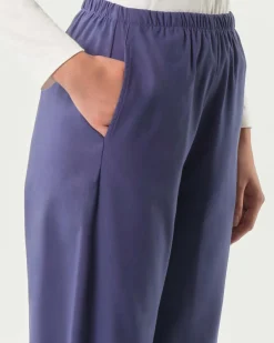 Pantaloni a pallocino Jurerê viola in bangalina di misto viscosa stretch con elastico inserito in vita