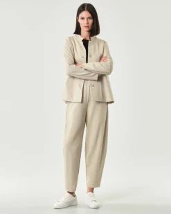 Pantaloni a pallocino Jurerê color gesso in tricot di misto viscosa stretch con elastico inserito in vita