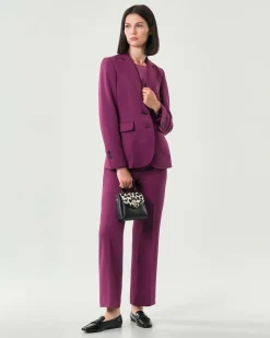 Pantaloni alla caviglia color ciclamino Emme Marella in tessuto diagonale stretch dalla linea a trombetta