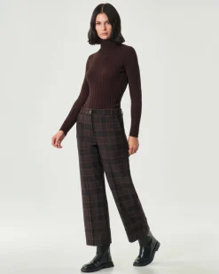 Pantaloni alla caviglia Emme Marella a fantasia check nera e marrone con risvolto al fondo