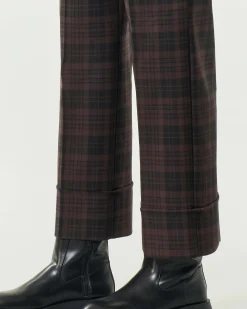 Pantaloni alla caviglia Emme Marella a fantasia check nera e marrone con risvolto al fondo