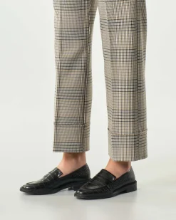 Pantaloni alla caviglia Emme Marella a fantasia check verde militare e beige con risvolto al fondo