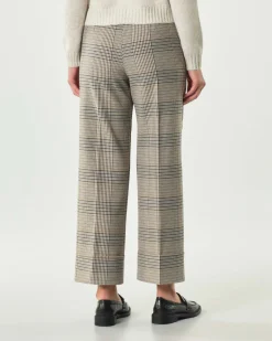 Pantaloni alla caviglia Emme Marella a fantasia check verde militare e beige con risvolto al fondo