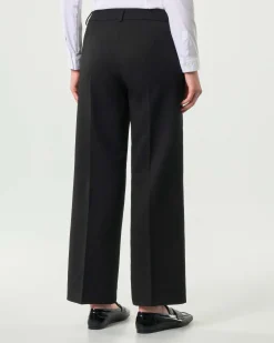 Pantaloni alla caviglia neri Emme Marella in tessuto diagonale stretch dalla linea dritta
