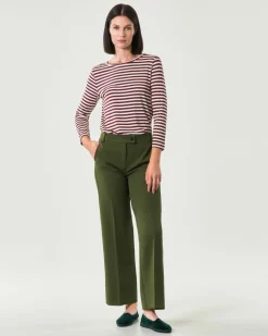 Pantaloni alla caviglia verde bosco Emme Marella in tessuto diagonale stretch dalla linea dritta