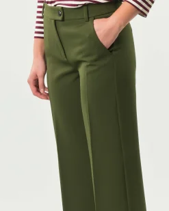 Pantaloni alla caviglia verde bosco Emme Marella in tessuto diagonale stretch dalla linea dritta