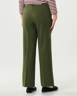 Pantaloni alla caviglia verde bosco Emme Marella in tessuto diagonale stretch dalla linea dritta