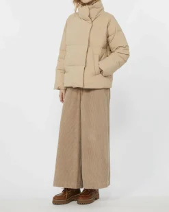 Pantaloni ampi cropped color sabbia Weekend Max Mara in velluto di puro cotone 350 righe con elastico inserito in vita